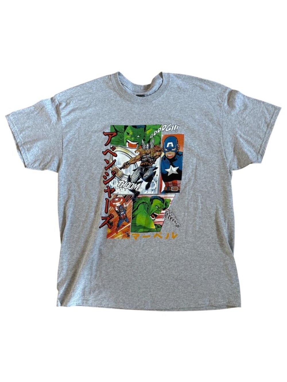 Marvel Avengers Shirt Japanese Graphic Short Sleeve XL Gray Hulk Captain America